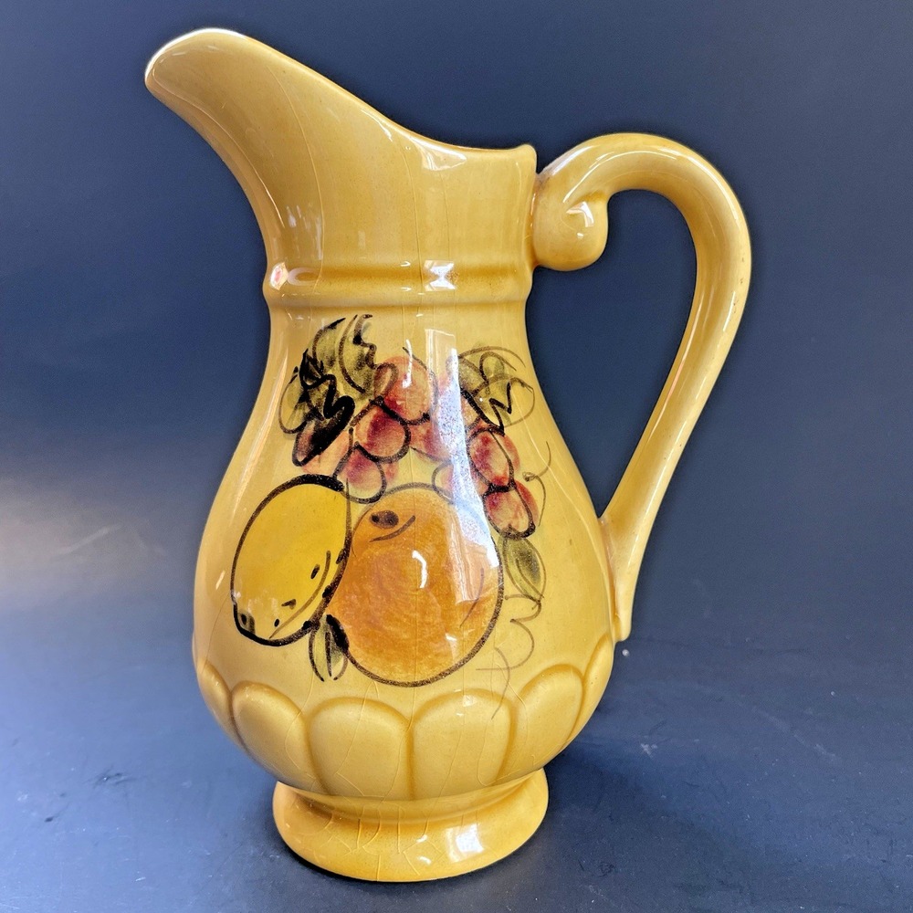 VTG LOS ANGELES POTTERIES Hand Painted Creamer Pitcher MCM Fruit Yellow Grapes‎